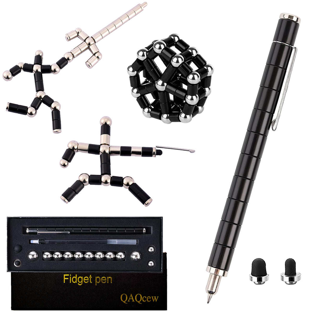 QAQcew Fidget Pen – Magnetic Deformation Toy & Writing Instrument | Black