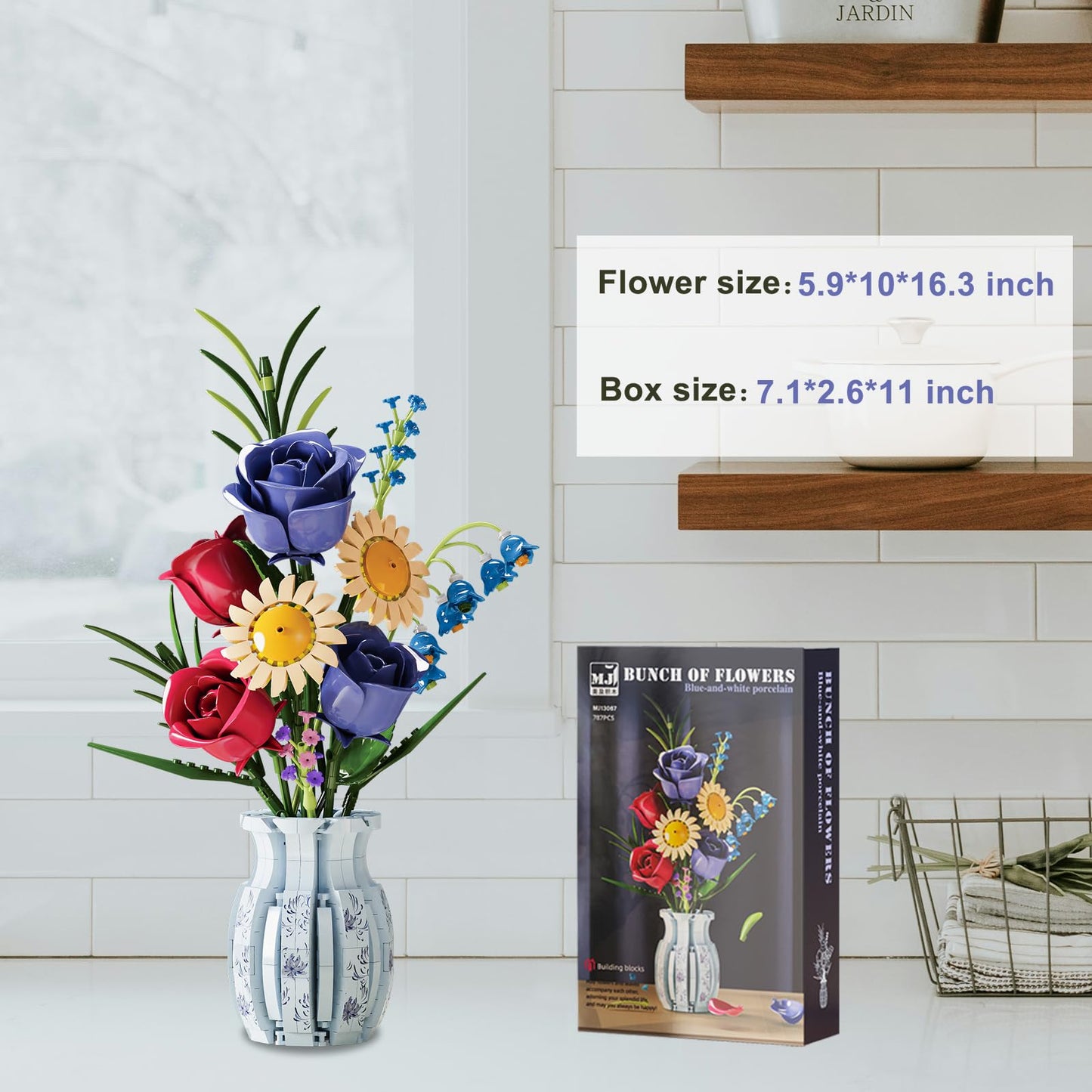 QARULUS Roses Flower Bouquet Building Set | 787 Pieces with Vase – Gift Idea for Women