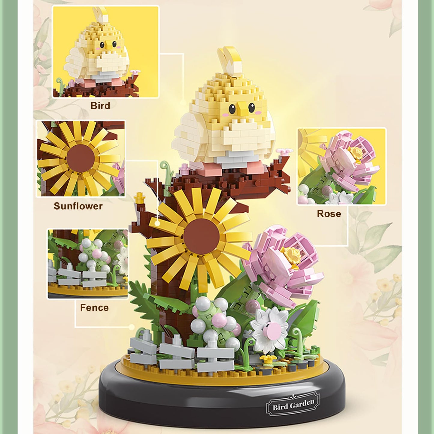 QARULUS Parrot Flower Bouquet Building Set – Creative Bonsai Animal Blocks for All Ages