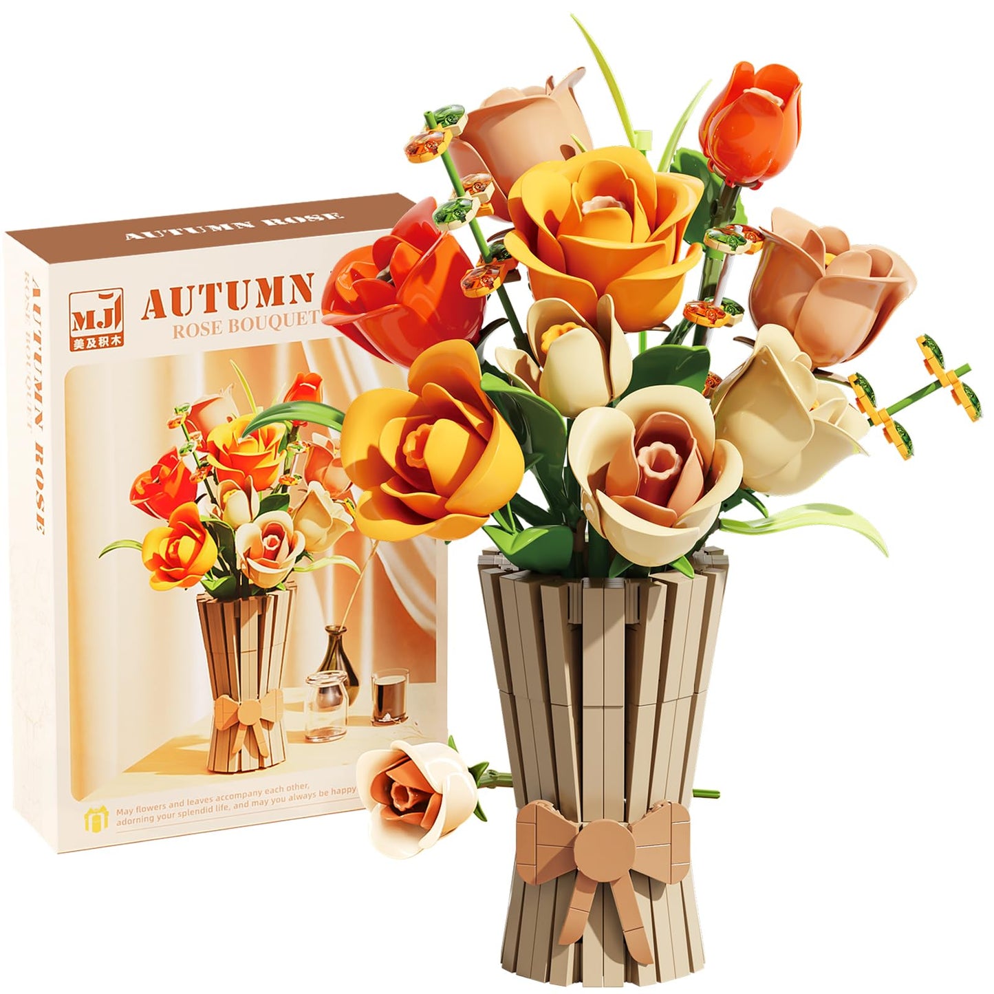 QARULUS Roses Bouquet Building Set – 868 Pcs Flower Kit for Home Decor & Gifts