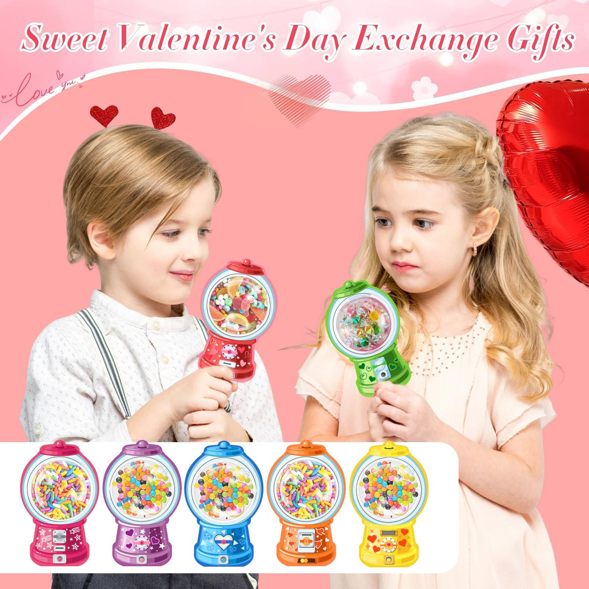 QAUYETM 48 Pack Valentine Cards for Kids with Bubble Gum Dome Candies