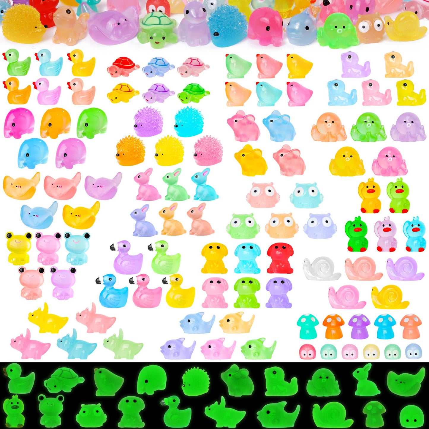 QAUYETM 120pcs Luminous Mini Resin Animals – Glow in the Dark DIY Decor (20 Styles)