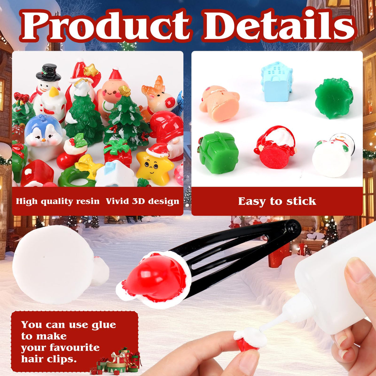 QAUYETM 50Pcs Christmas Miniature Figurines – 50 Unique Resin Santa, Snowman & More for Xmas Decor