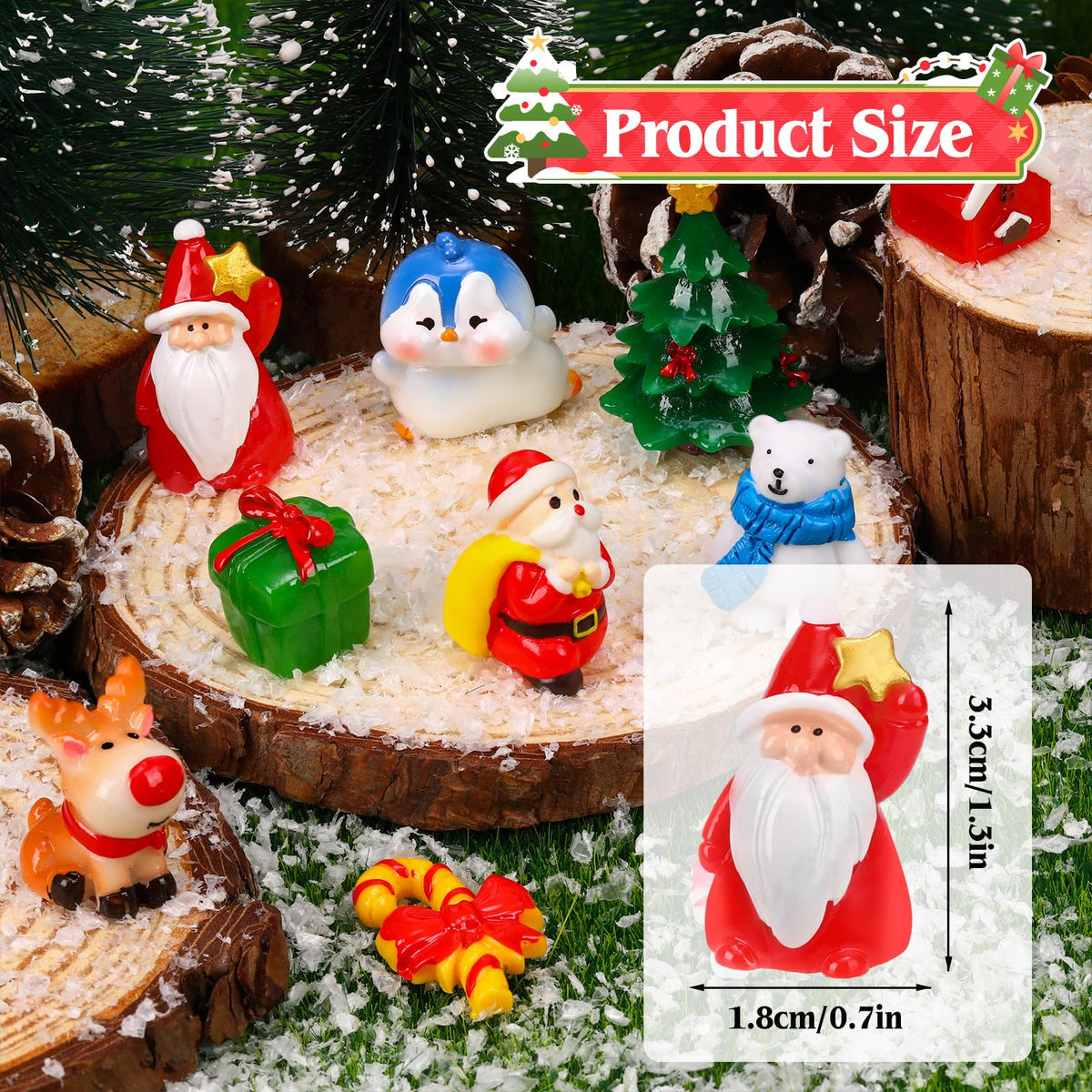 QAUYETM 50Pcs Christmas Miniature Figurines – 50 Unique Resin Santa, Snowman & More for Xmas Decor