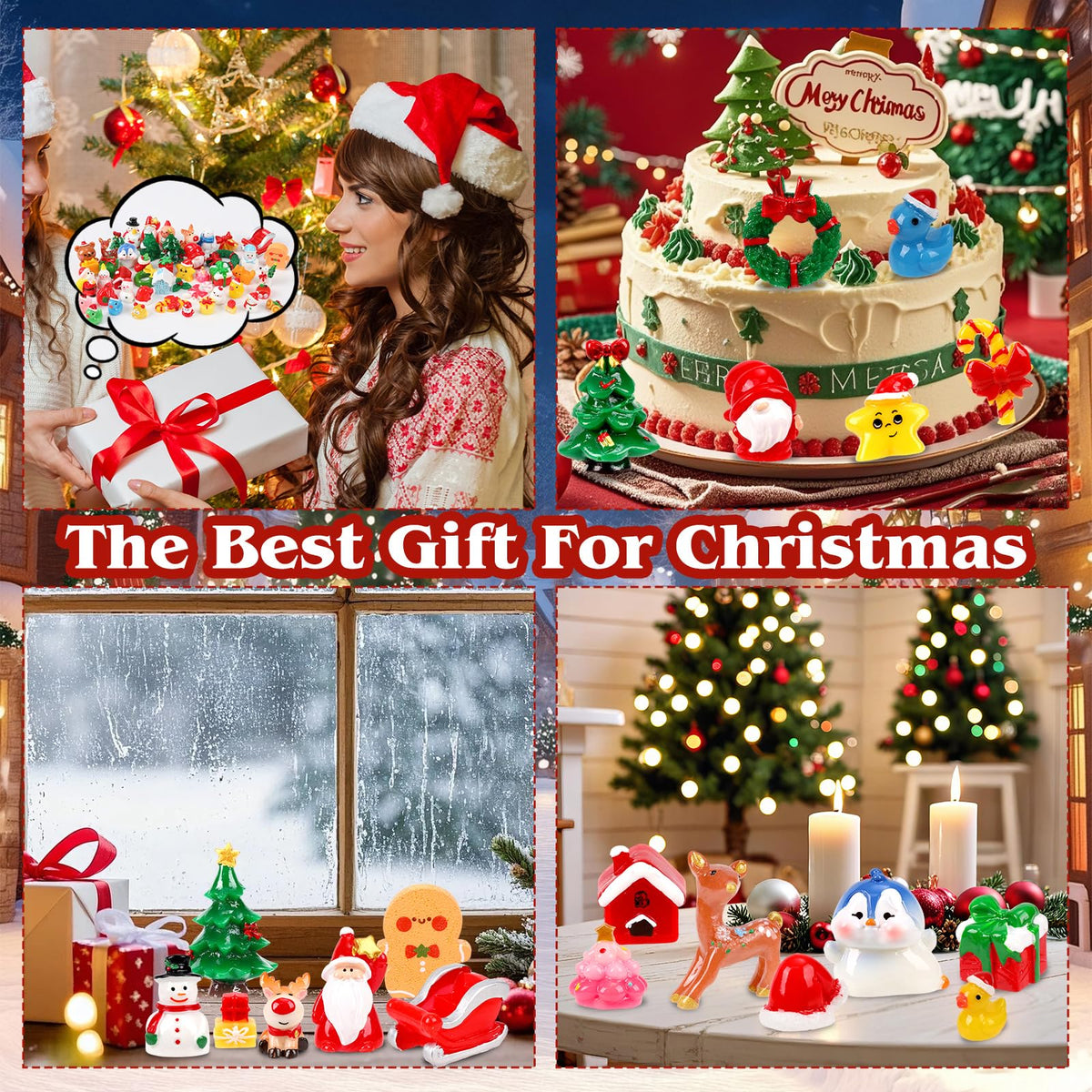 QAUYETM 50Pcs Christmas Miniature Figurines – 50 Unique Resin Santa, Snowman & More for Xmas Decor