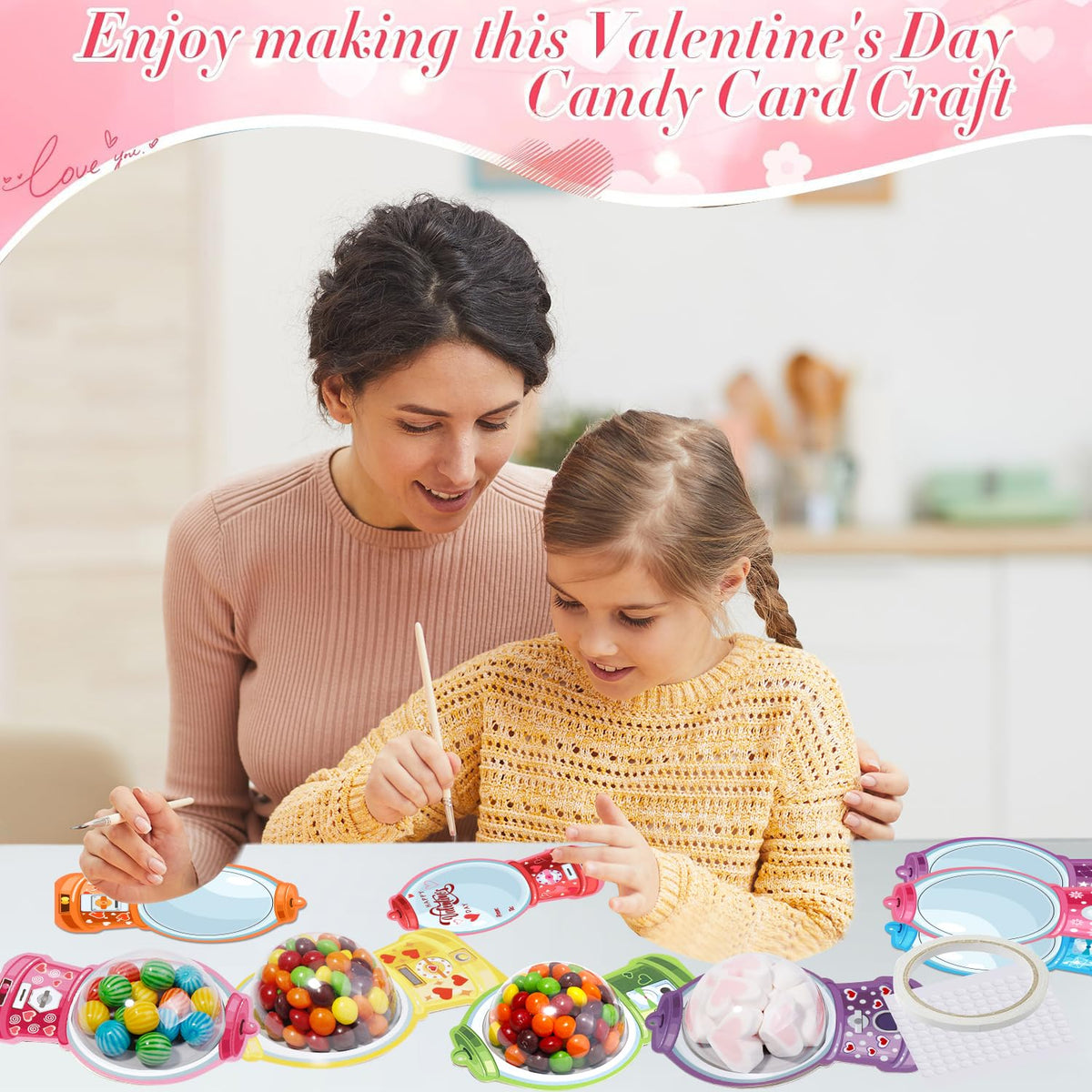 QAUYETM 48 Pack Valentine Cards for Kids with Bubble Gum Dome Candies