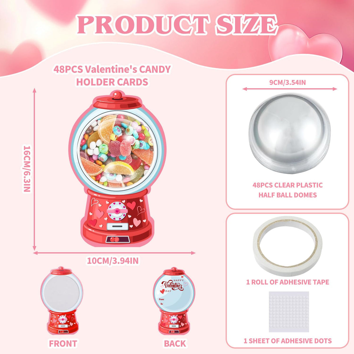 QAUYETM 48 Pack Valentine Cards for Kids with Bubble Gum Dome Candies