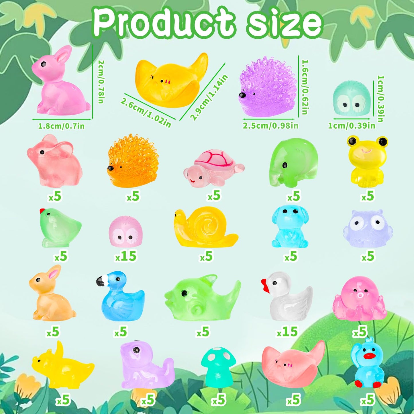 QAUYETM 120pcs Luminous Mini Resin Animals – Glow in the Dark DIY Decor (20 Styles)