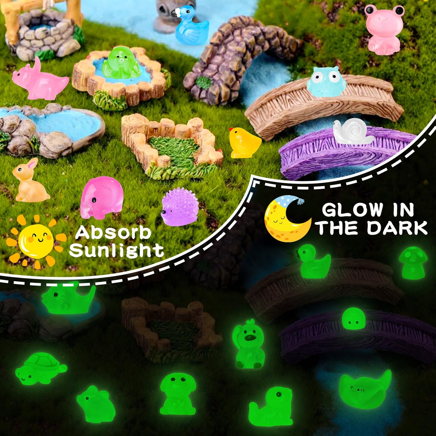QAUYETM 120pcs Luminous Mini Resin Animals – Glow in the Dark DIY Decor (20 Styles)