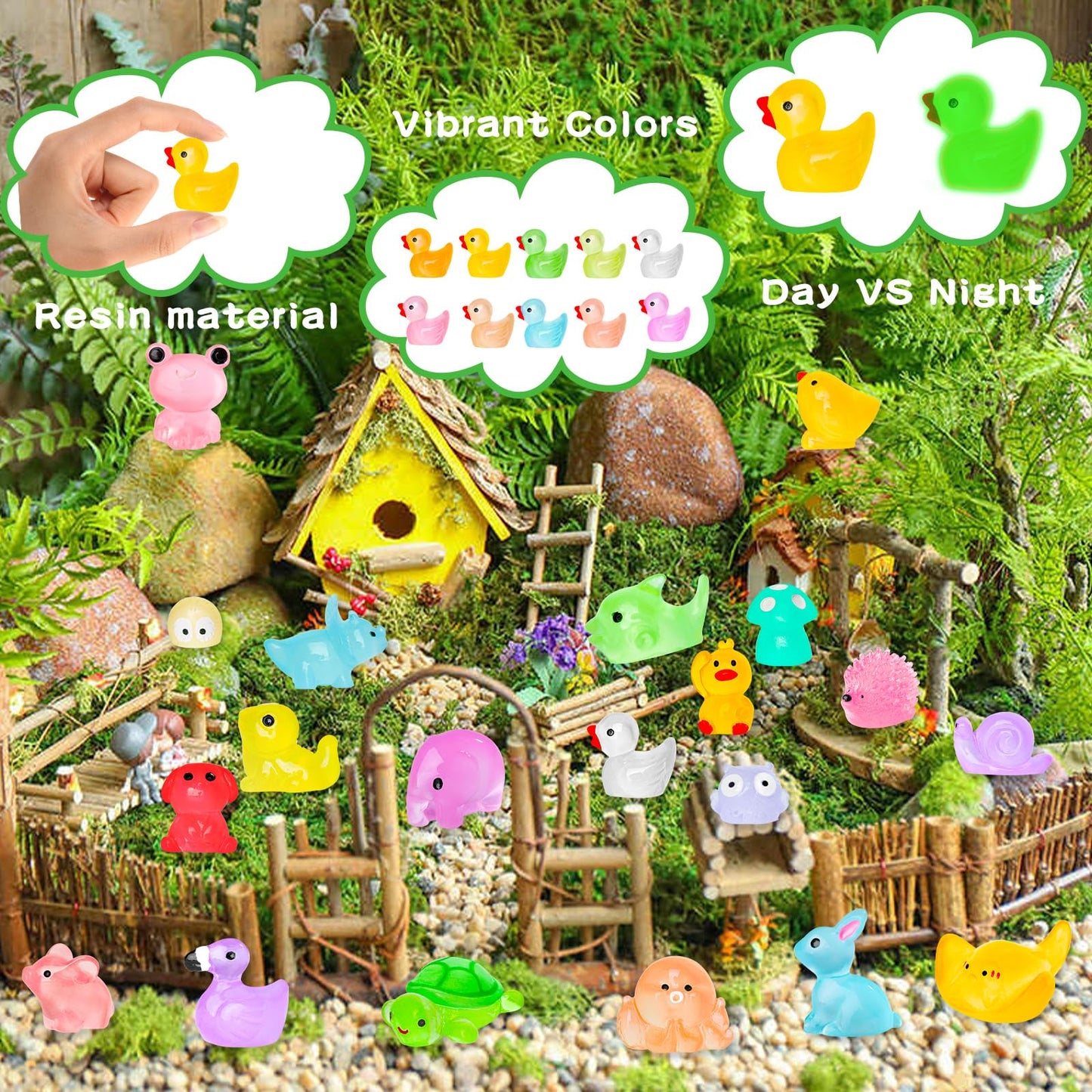 QAUYETM 120pcs Luminous Mini Resin Animals – Glow in the Dark DIY Decor (20 Styles)