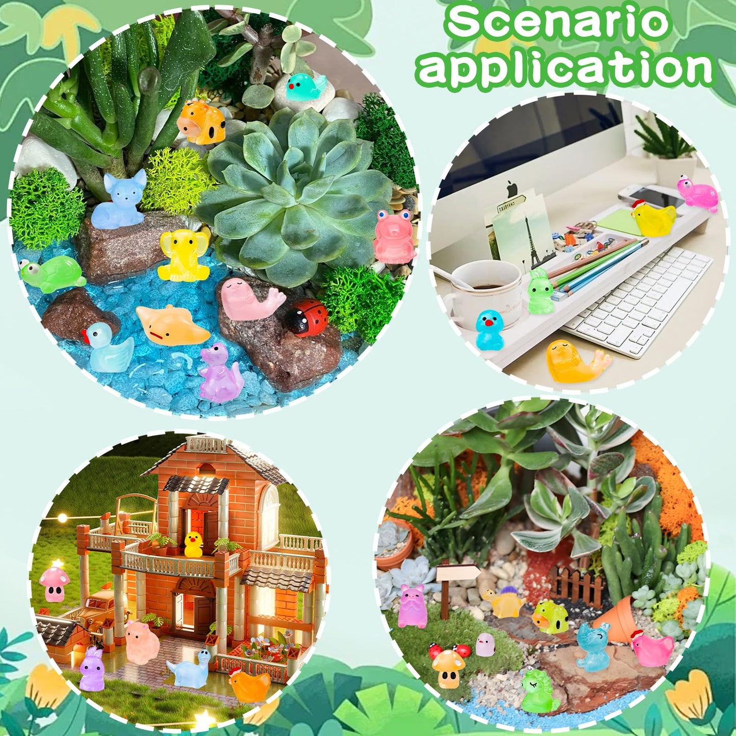 QAUYETM 120PCS Glow-in-the-Dark Mini Resin Animals — 20 Styles for Fairy Gardens & Terrariums