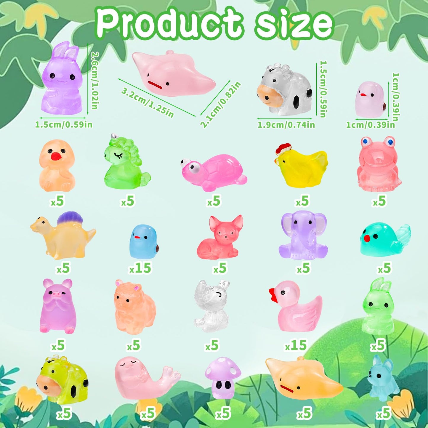 QAUYETM 120PCS Glow-in-the-Dark Mini Resin Animals — 20 Styles for Fairy Gardens & Terrariums