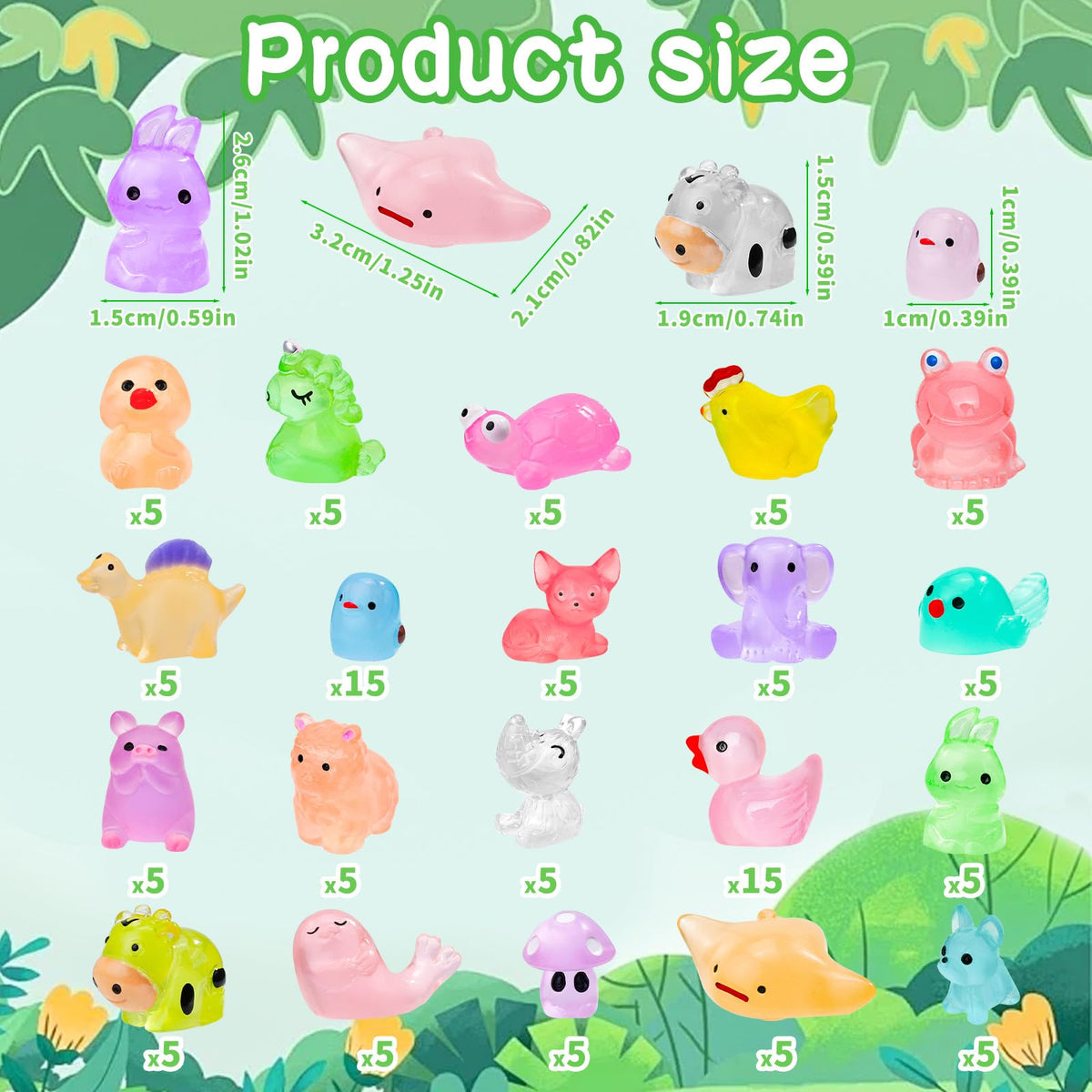 QAUYETM 120PCS Glow-in-the-Dark Mini Resin Animals — 20 Styles for Fairy Gardens & Terrariums