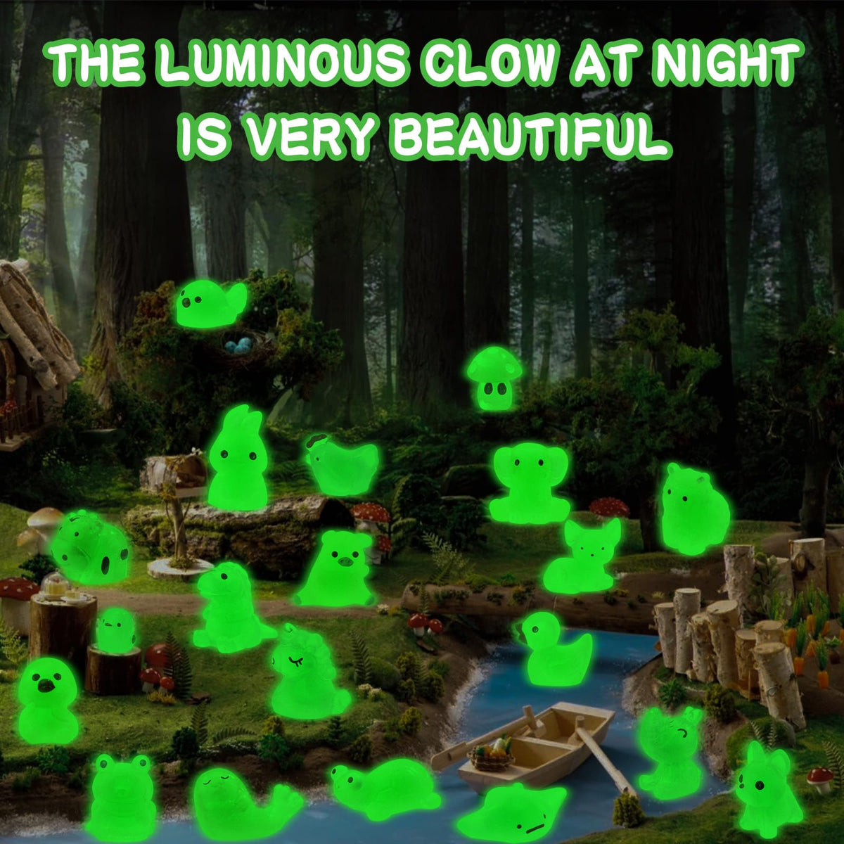 QAUYETM 120PCS Glow-in-the-Dark Mini Resin Animals — 20 Styles for Fairy Gardens & Terrariums