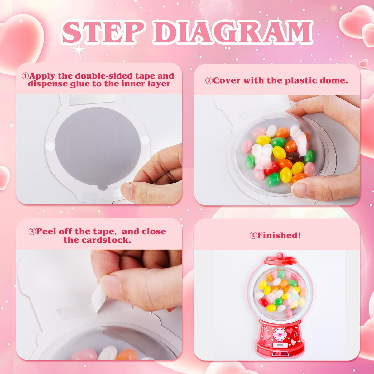 QAUYETM 48 Pack Valentine Cards for Kids with Bubble Gum Dome Candies