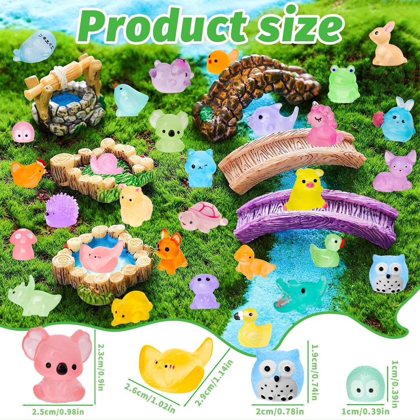 QAUYETM 200pcs Luminous Mini Resin Animals – 30 Glow in the Dark Figurines