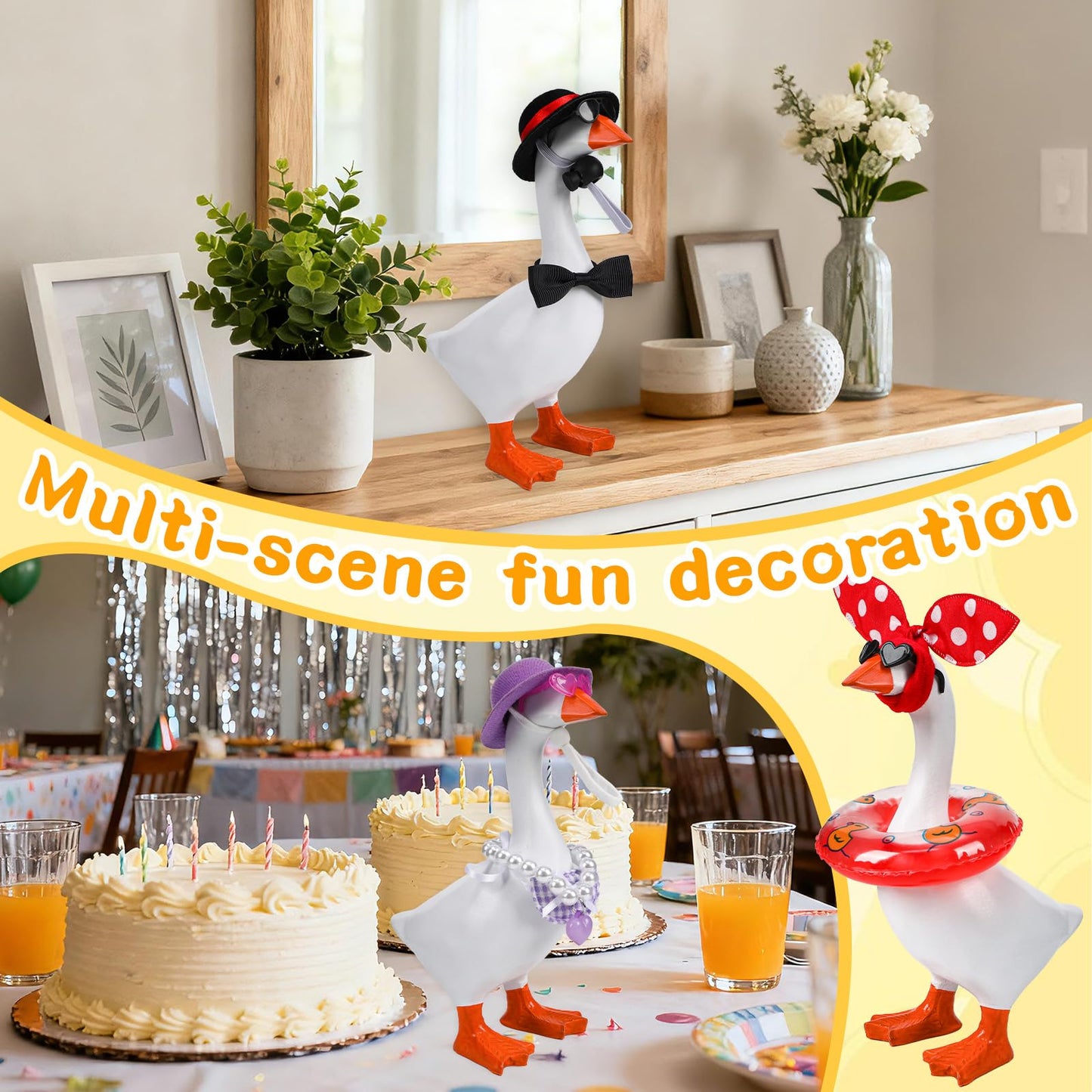 QAUYETM 6-Piece Mini Desk Goose Outfit Set for 7-Inch Goose – Hats, Dresses, Sunglasses & Accessories