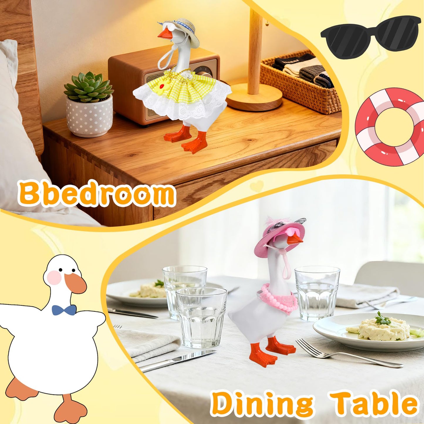 QAUYETM 6-Piece Mini Desk Goose Outfit Set for 7-Inch Goose – Hats, Dresses, Sunglasses & Accessories