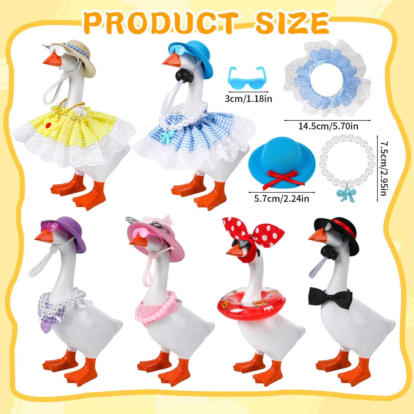 QAUYETM 6-Piece Mini Desk Goose Outfit Set for 7-Inch Goose – Hats, Dresses, Sunglasses & Accessories