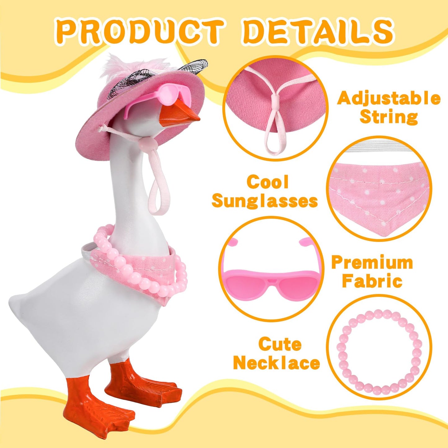 QAUYETM 6-Piece Mini Desk Goose Outfit Set for 7-Inch Goose – Hats, Dresses, Sunglasses & Accessories