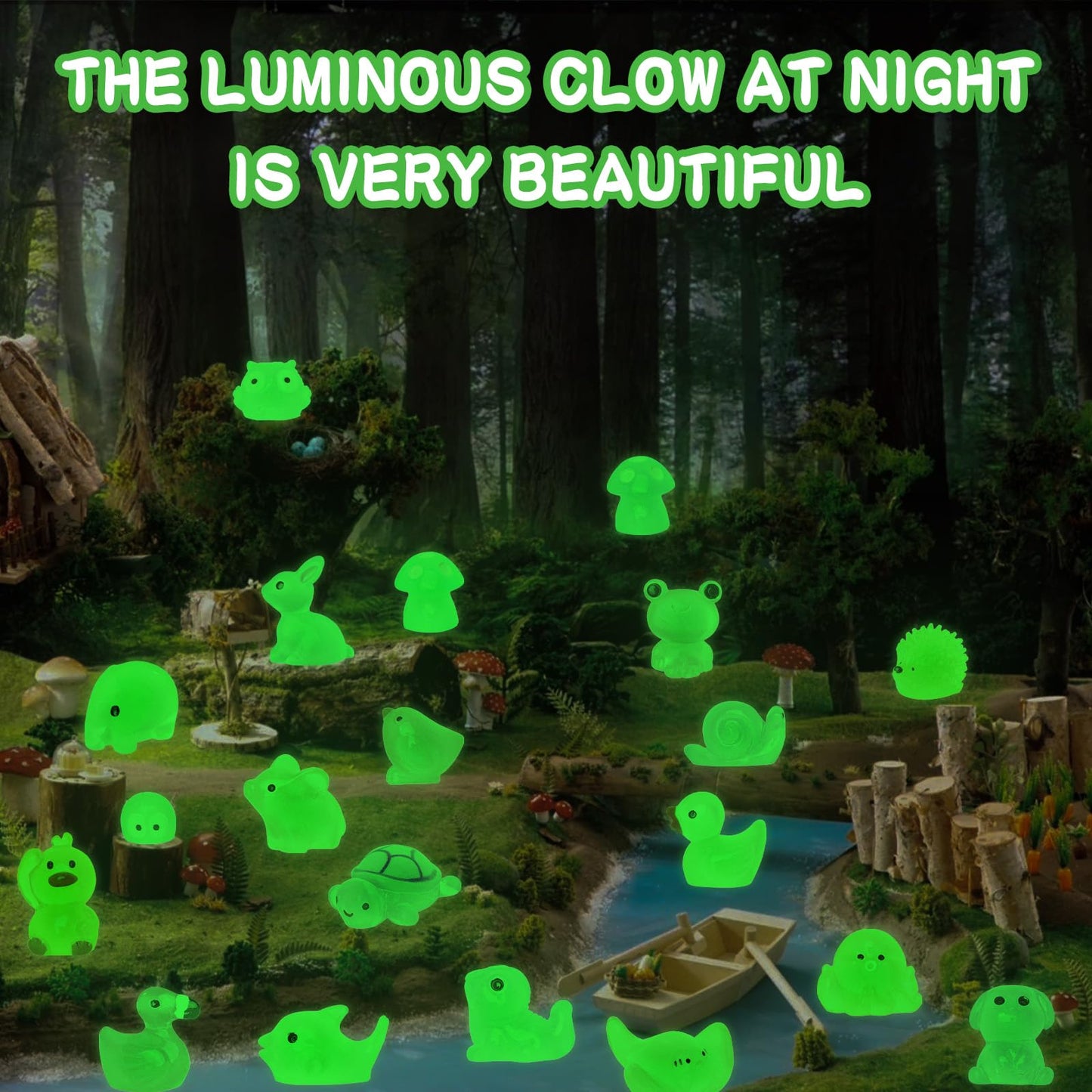 QAUYETM 120pcs Luminous Mini Resin Animals – Glow in the Dark DIY Decor (20 Styles)