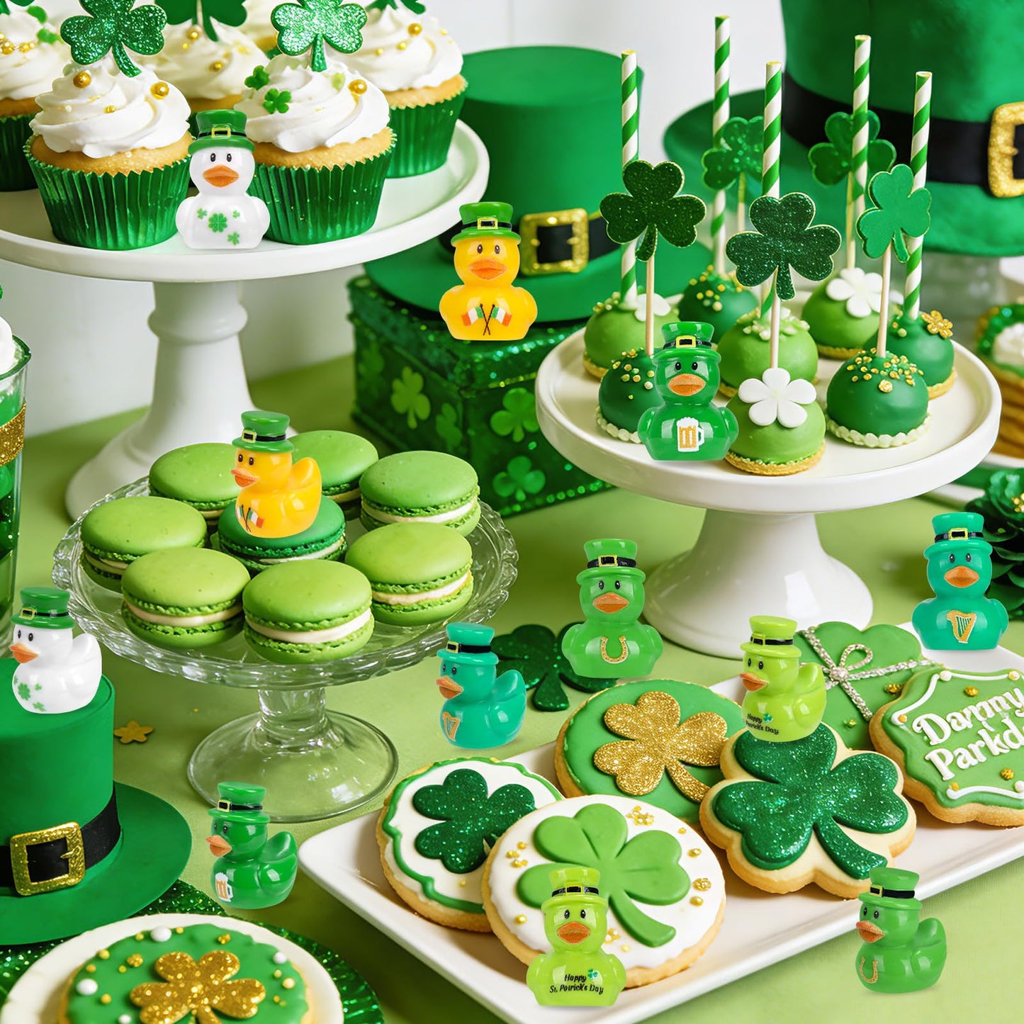 QAUYETM 60 Pcs St Patrick's Day Mini Resin Ducks - 6 Styles for Party Favors & Decor