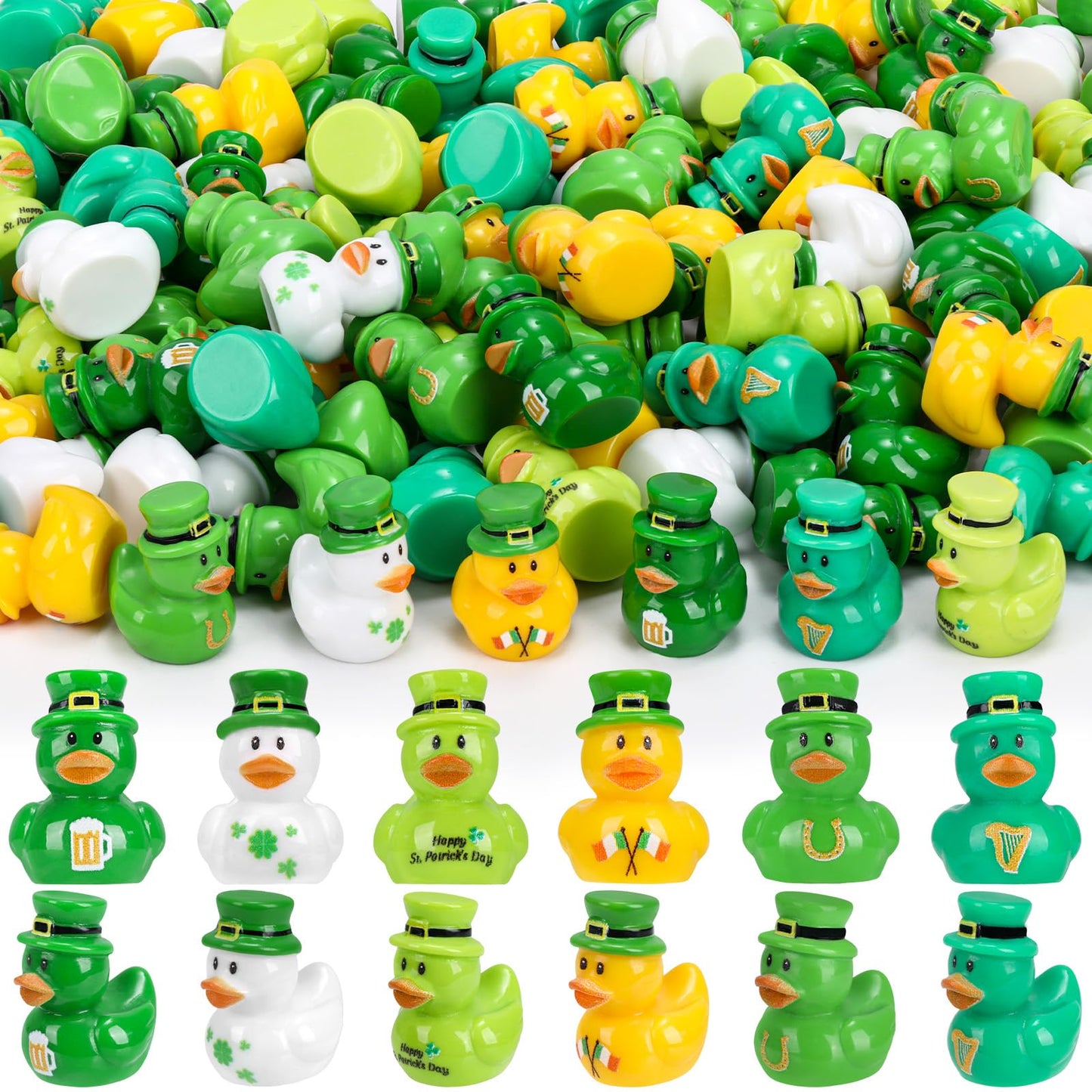 QAUYETM 60 Pcs St Patrick's Day Mini Resin Ducks - 6 Styles for Party Favors & Decor