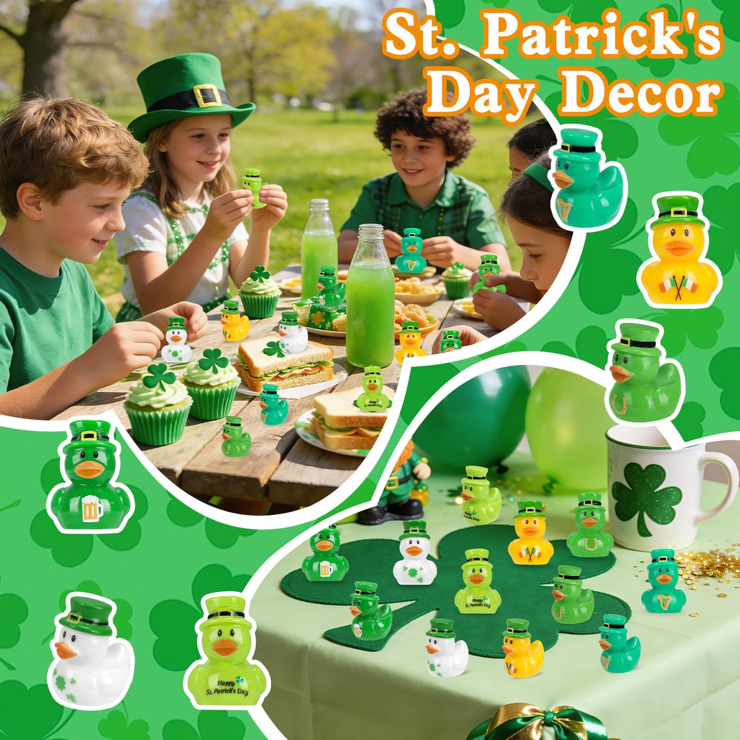 QAUYETM 60 Pcs St Patrick's Day Mini Resin Ducks - 6 Styles for Party Favors & Decor