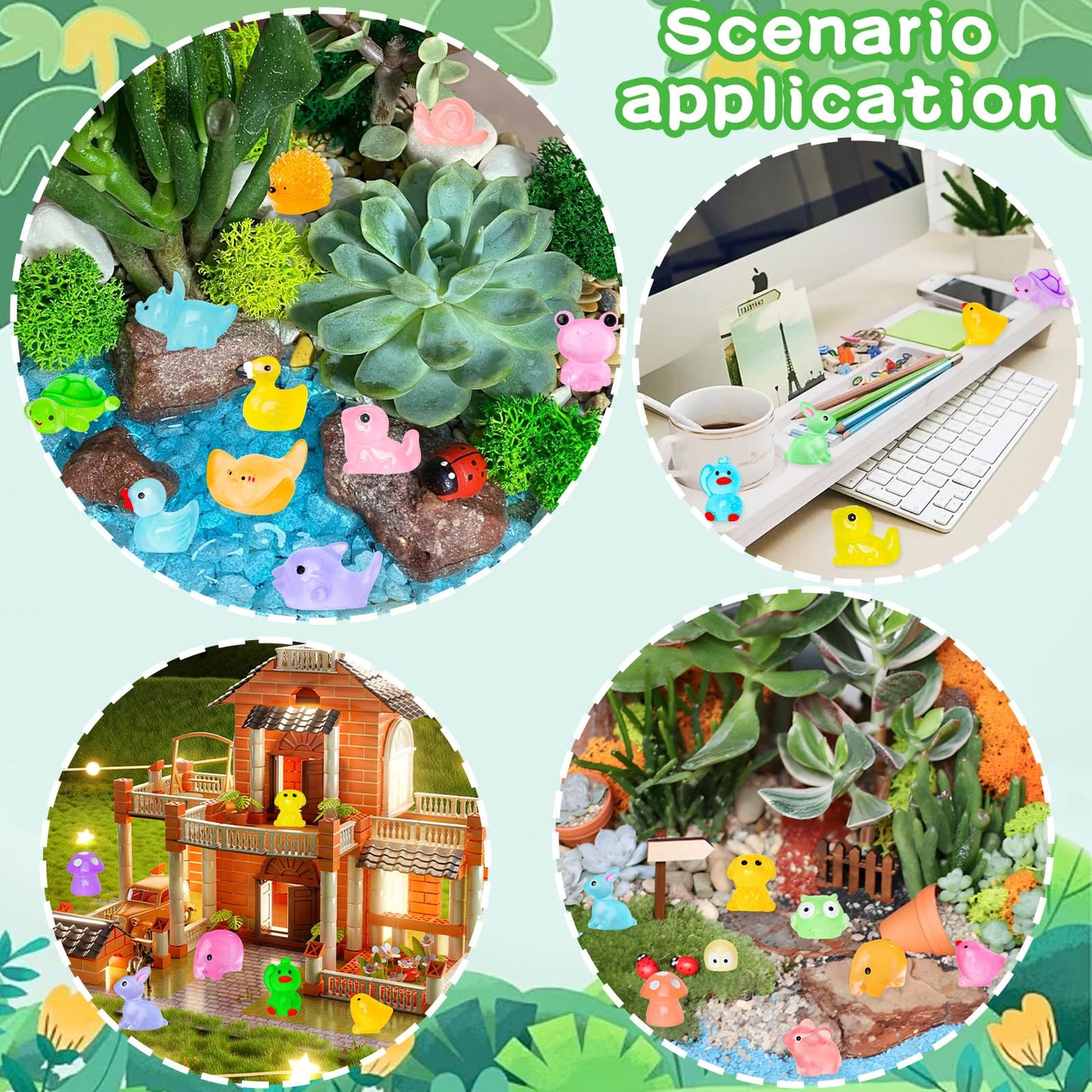 QAUYETM 120pcs Luminous Mini Resin Animals – Glow in the Dark DIY Decor (20 Styles)