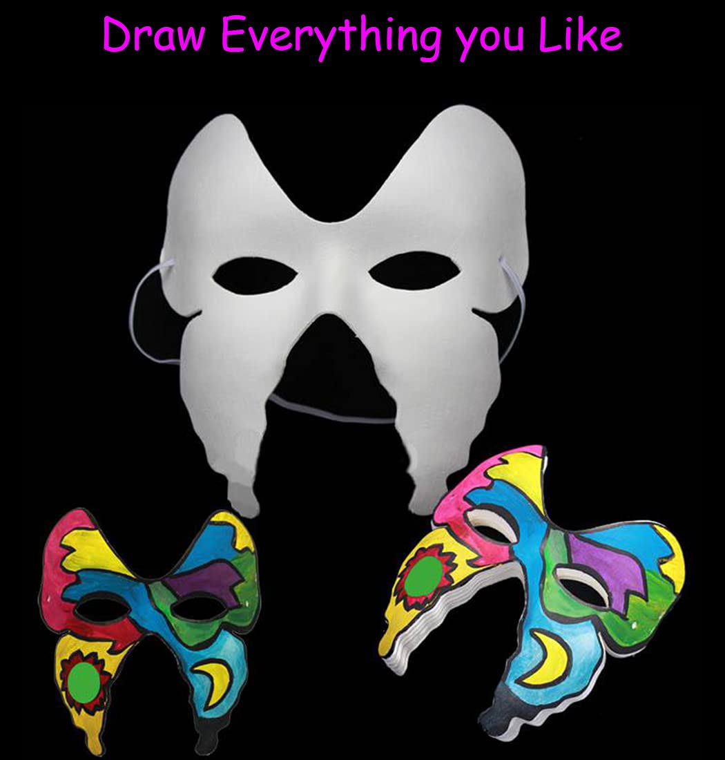 Qavctw 16PCS DIY White Masks – Unpainted Paper Masks for Parties & Crafts