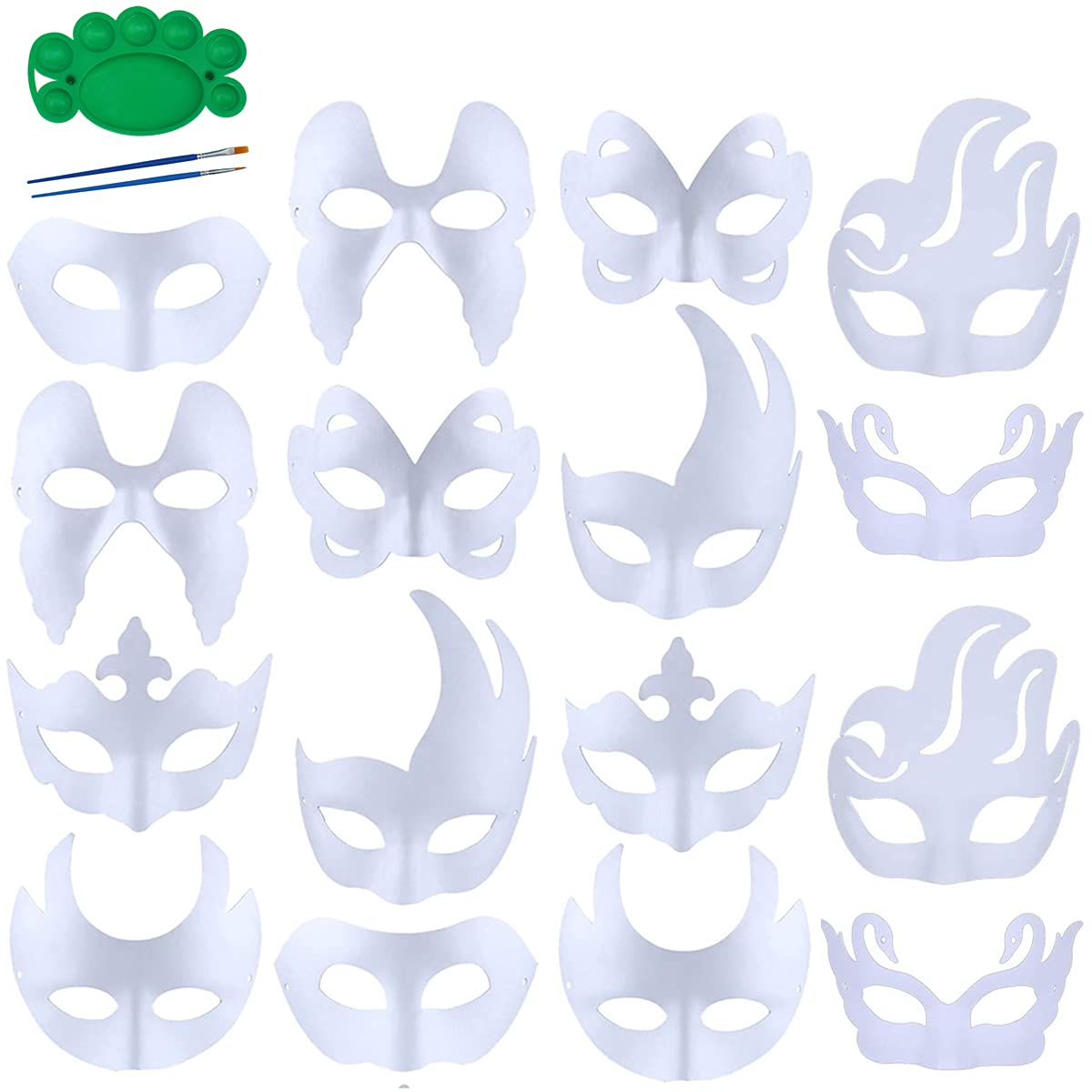 Qavctw 16PCS DIY White Masks – Unpainted Paper Masks for Parties & Crafts