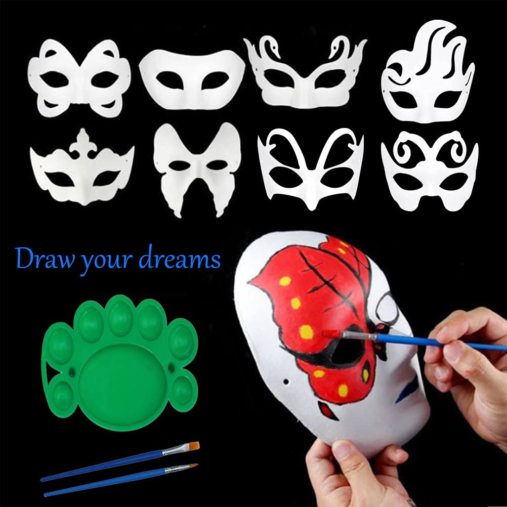 Qavctw 16PCS DIY White Masks – Unpainted Paper Masks for Parties & Crafts