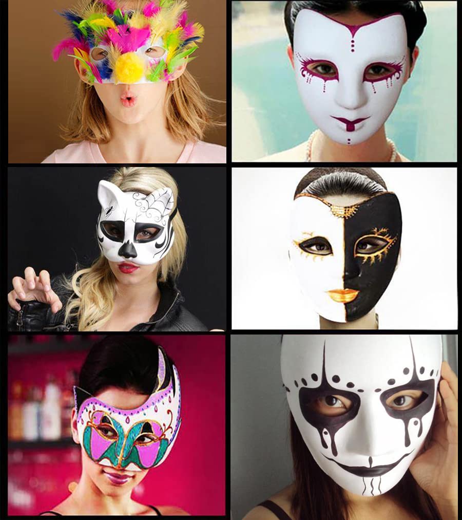 Qavctw 16PCS DIY White Masks – Unpainted Paper Masks for Parties & Crafts