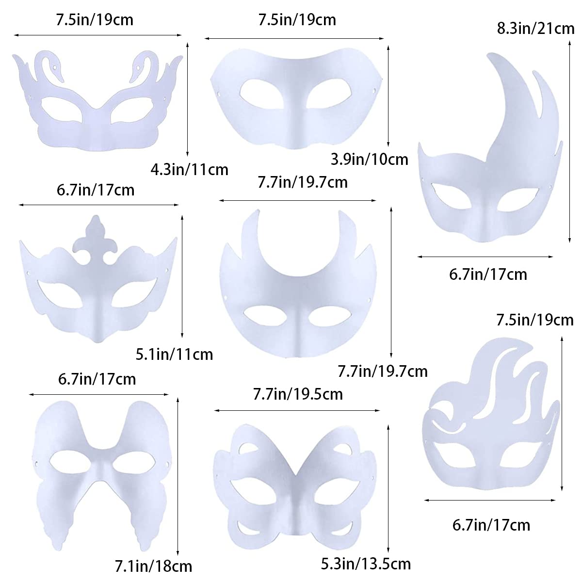 Qavctw 16PCS DIY White Masks – Unpainted Paper Masks for Parties & Crafts