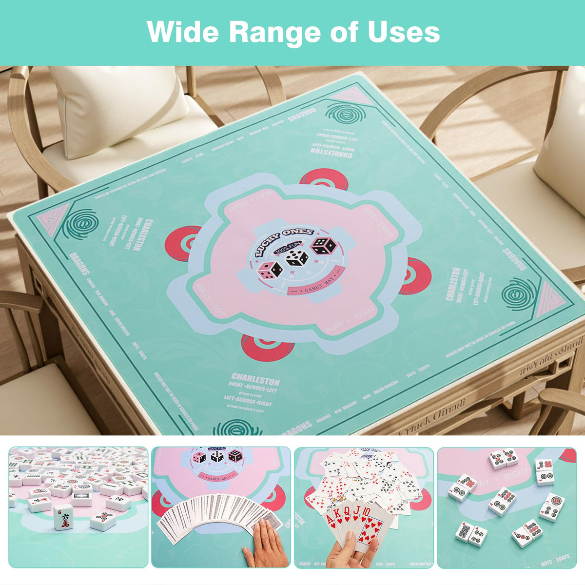 QAZWQAZ Mahjong Mat 33x33 – Noise‑Reducing, Non‑Slip Neoprene Table Mat with Carry Bag & 3 Dice