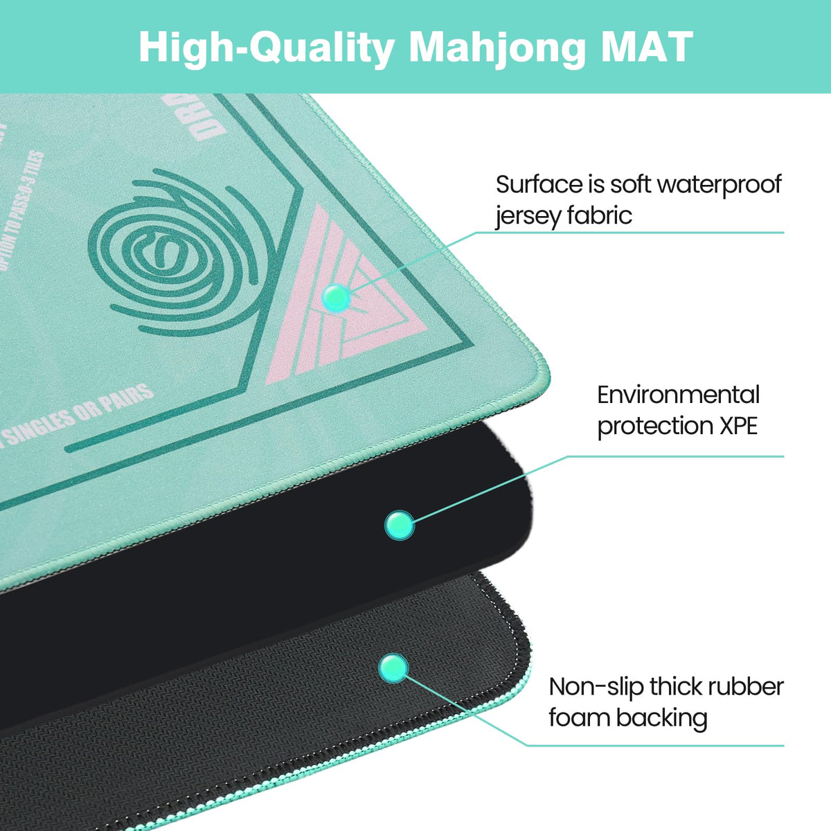 QAZWQAZ Mahjong Mat 33x33 – Noise‑Reducing, Non‑Slip Neoprene Table Mat with Carry Bag & 3 Dice