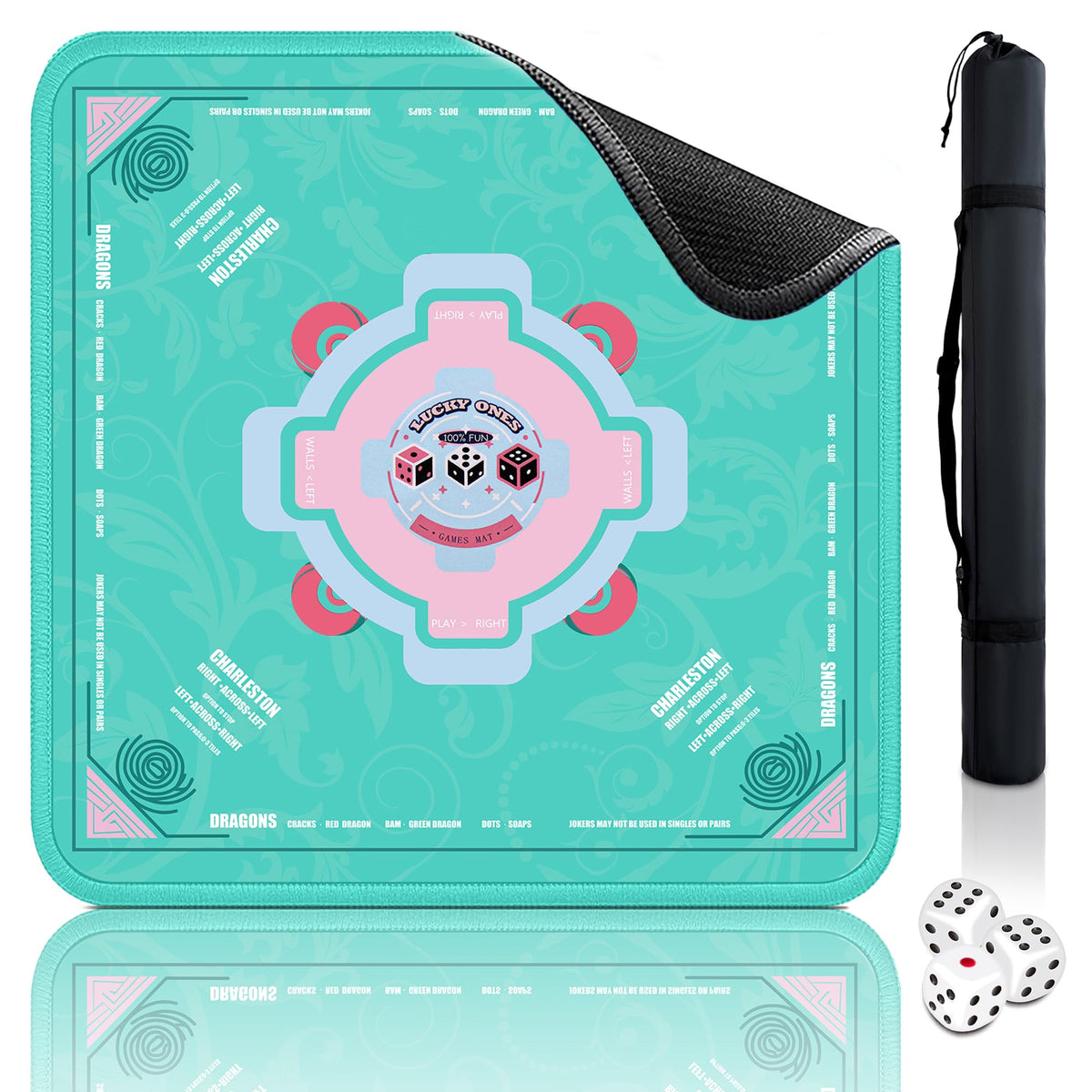 QAZWQAZ Mahjong Mat 33x33 – Noise‑Reducing, Non‑Slip Neoprene Table Mat with Carry Bag & 3 Dice