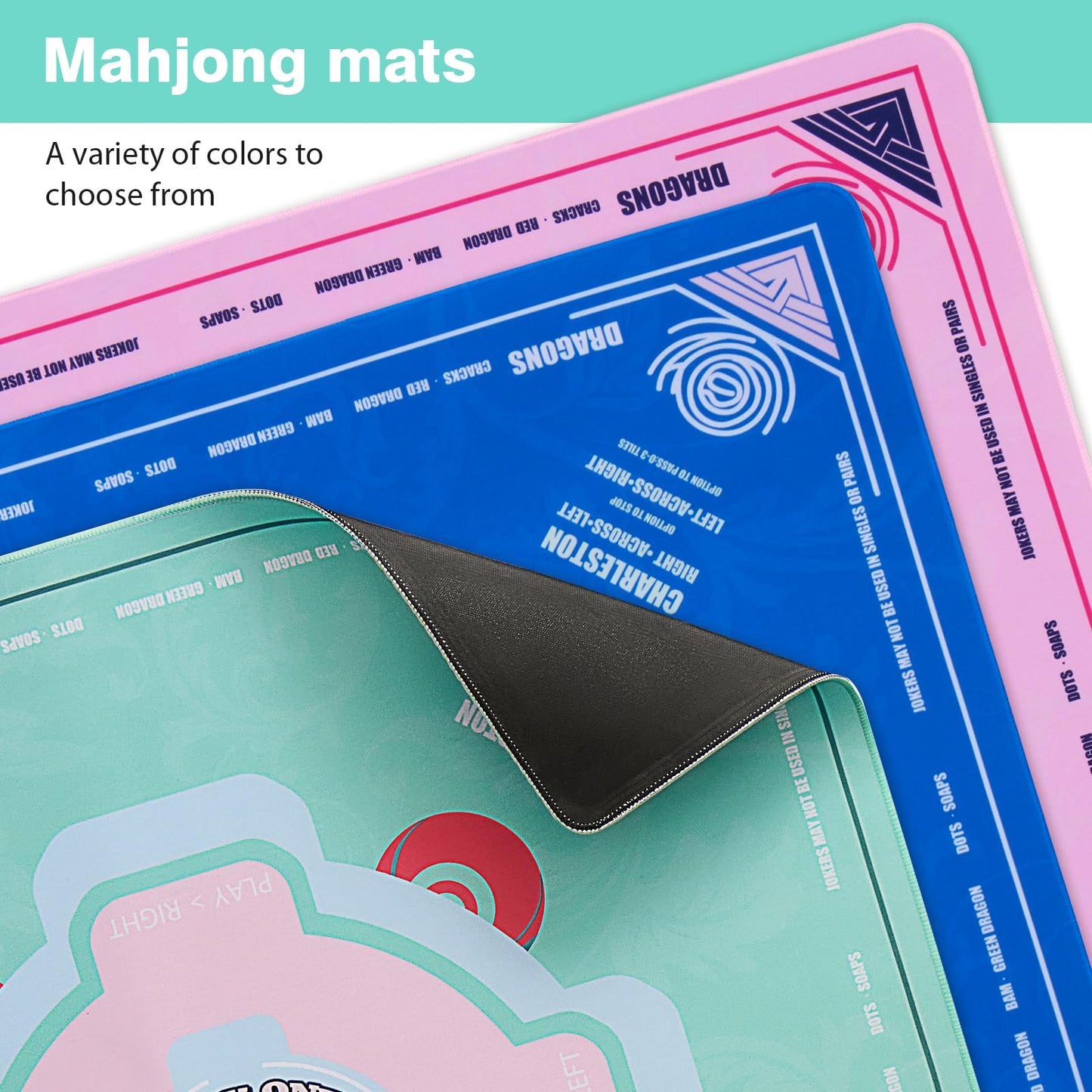 QAZWQAZ Mahjong Mat 33x33 – Noise‑Reducing, Non‑Slip Neoprene Table Mat with Carry Bag & 3 Dice
