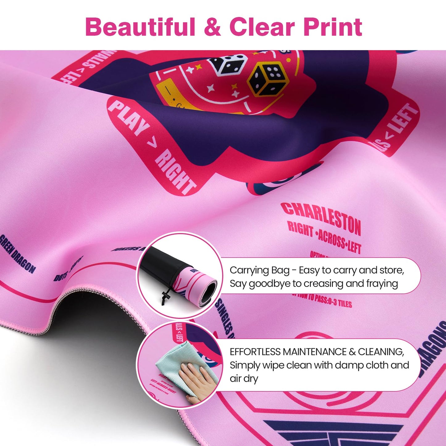 QAZWQAZ Mahjong Mat with Rules 33x33 – Non-Slip Neoprene Pink