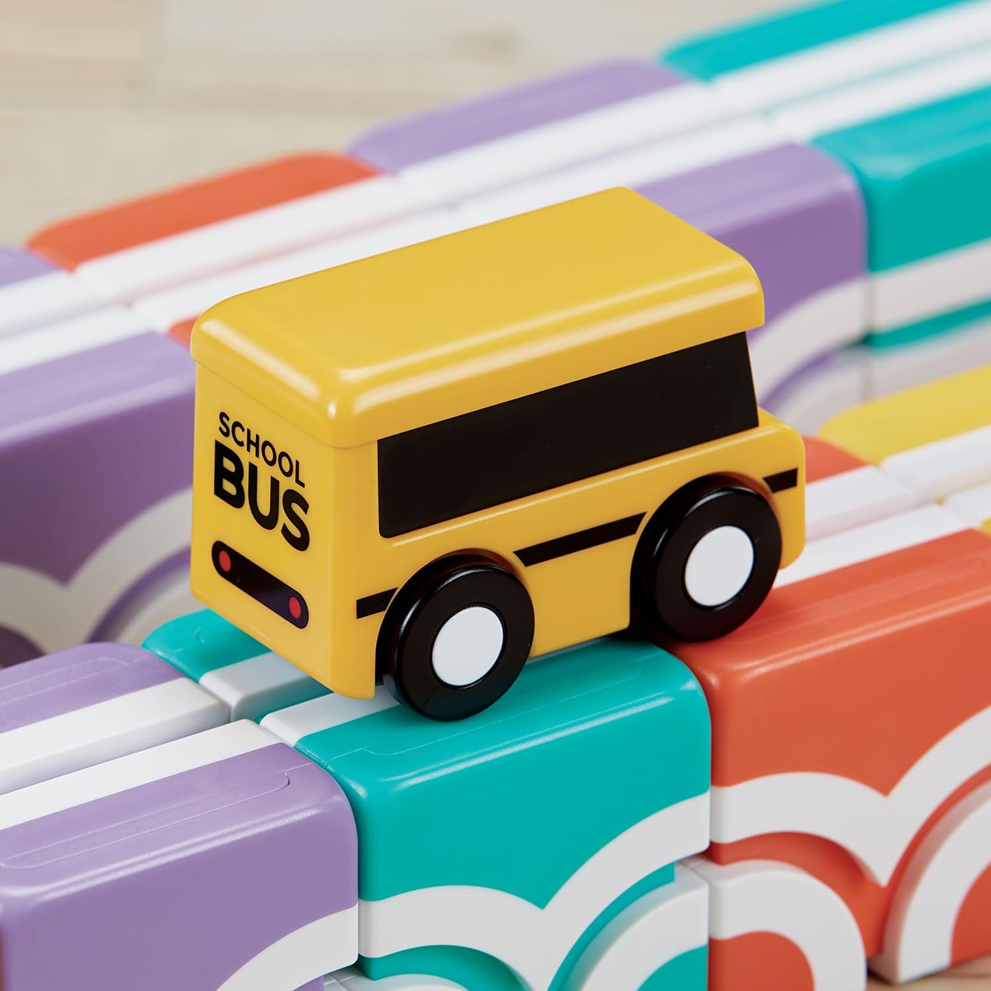 QBI Magnetic Blocks for Toddlers 1-3 – 13-Piece Starter Set with School Bus & Pastel Cubes