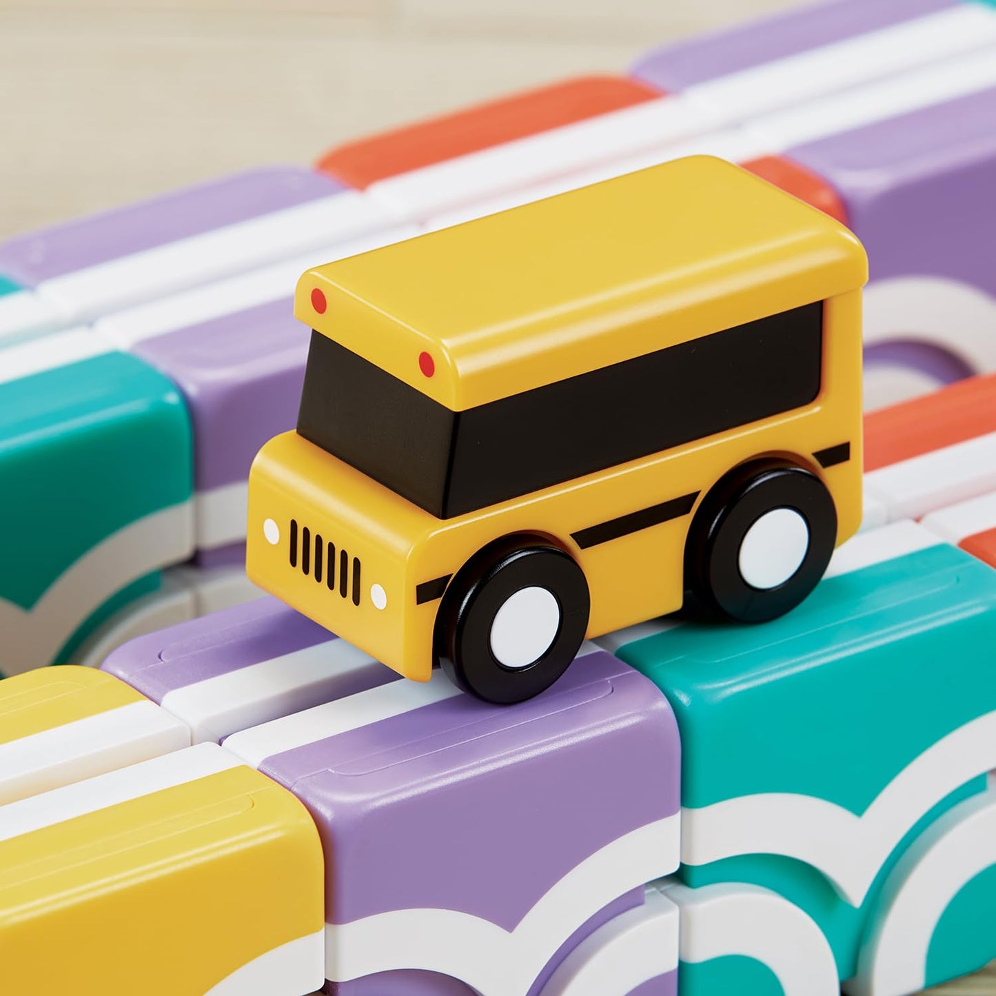 QBI Magnetic Blocks for Toddlers 1-3 – 13-Piece Starter Set with School Bus & Pastel Cubes