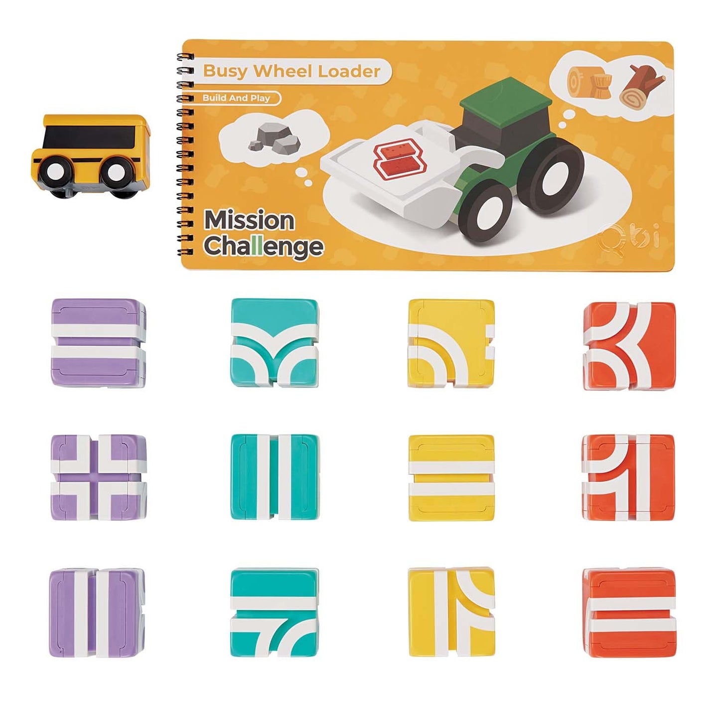 QBI Magnetic Blocks for Toddlers 1-3 – 13-Piece Starter Set with School Bus & Pastel Cubes