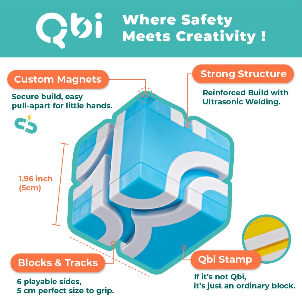 QBI Magnetic Blocks Play Starter Set – STEM Construction Toys & Race Car Track for Kids 3-5+ | 36 Pcs