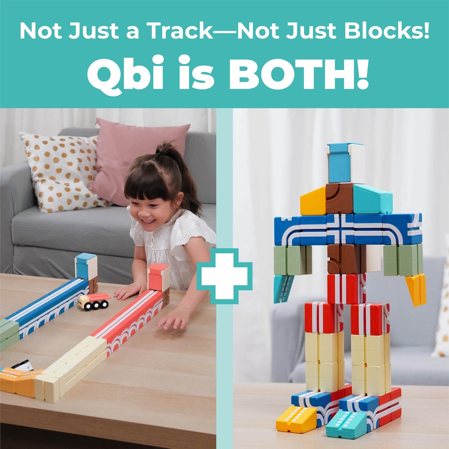 QBI Magnetic Blocks Play Starter Set – STEM Construction Toys & Race Car Track for Kids 3-5+ | 36 Pcs