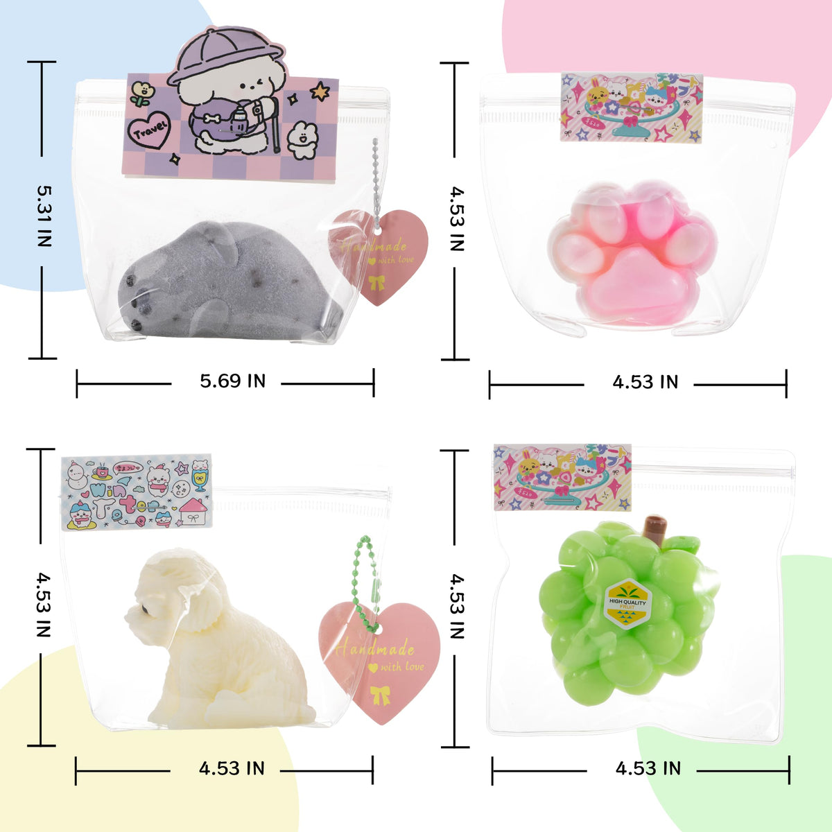 QCROAD SQUISHY taba Silicone Squishy Toys – Handmade 4-Piece Puppy, Seal, Cat Paw & Grape Set