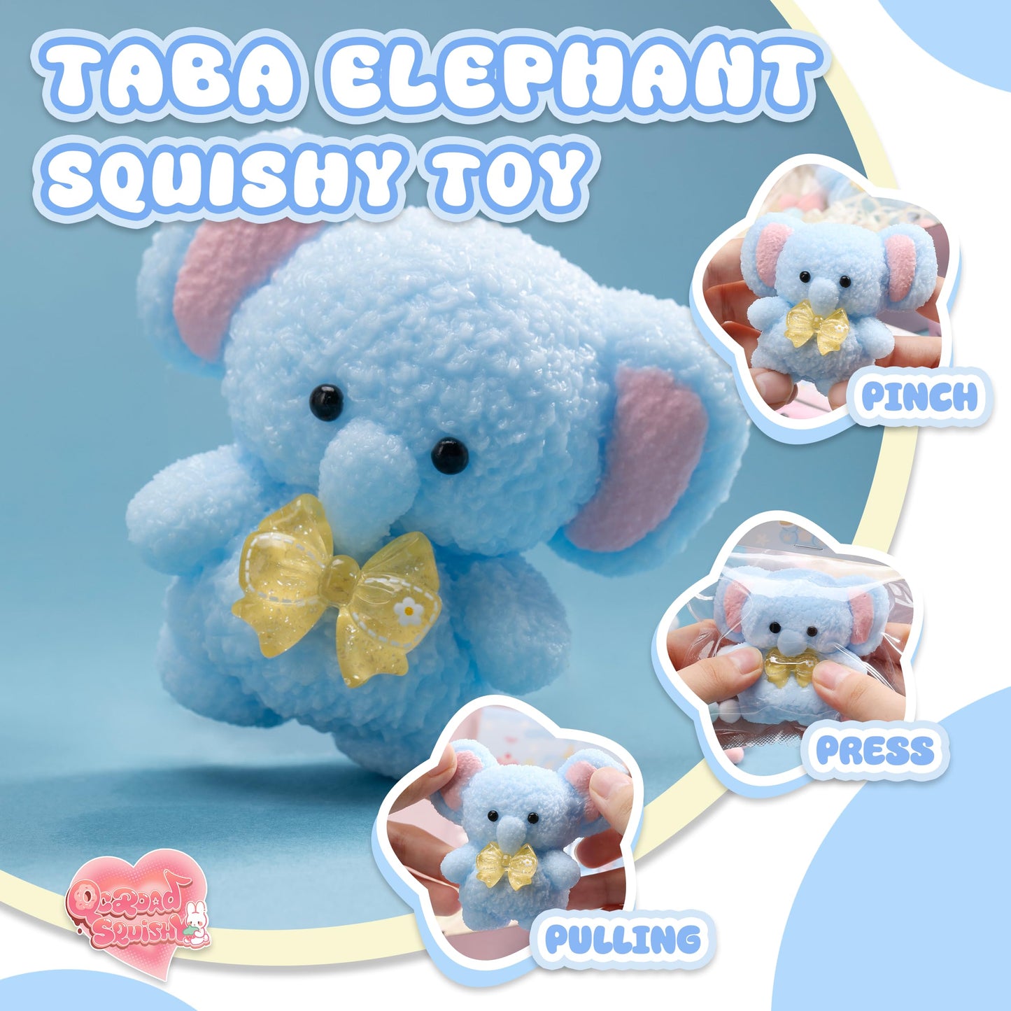 QCROAD SQUISHY Handmade Taba Blue Elephant Squishy – Silicone Fidget Toy for Kids & Adults