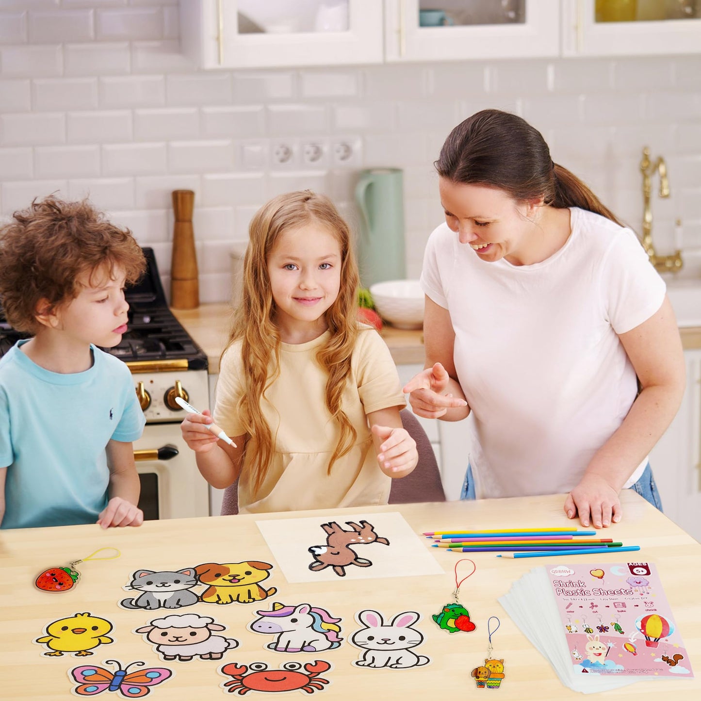 QDBNW 30-Piece Shrink Plastic Sheets Kit – 5.8 x 4.1 in DIY Keychains & Shrink Art