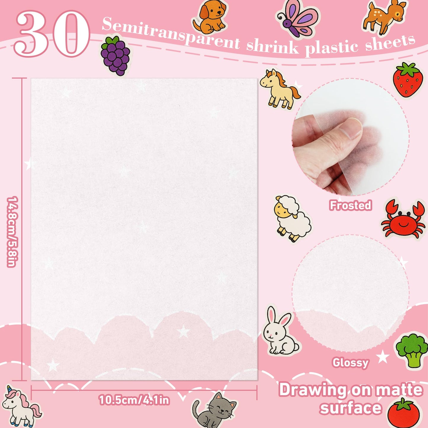 QDBNW 30-Piece Shrink Plastic Sheets Kit – 5.8 x 4.1 in DIY Keychains & Shrink Art