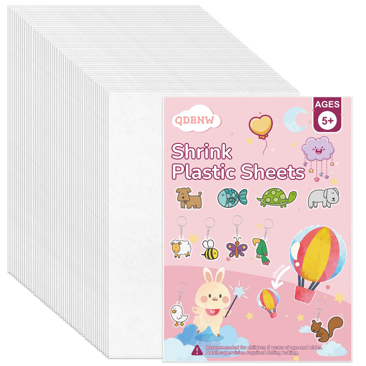 QDBNW 50 Pieces Shrink Plastic Sheets – Shrinky Paper for Keychains, Pendants & DIY Ornaments (5.8 x 4.1 in)