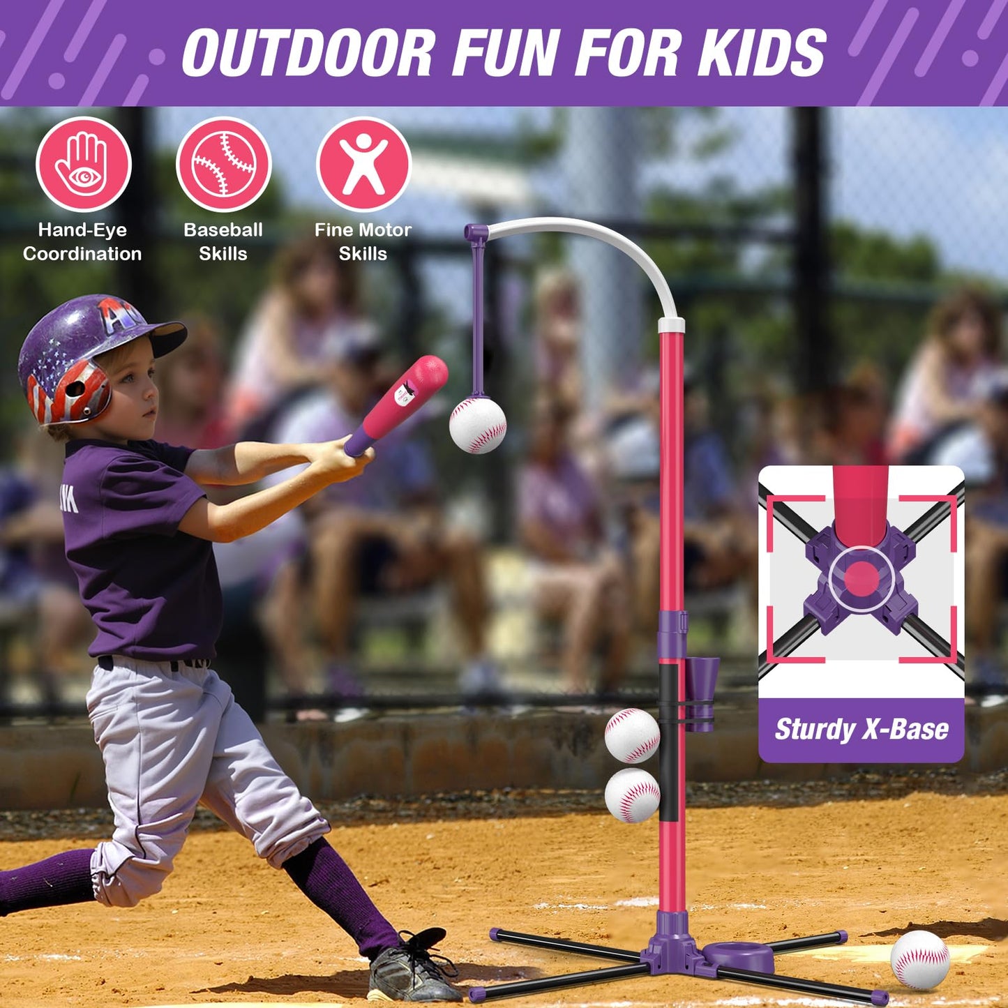 QDRAGON 4-in-1 Tball Set for Toddlers 3–8 | Adjustable Height, Auto Pitching, Indoor & Outdoor Play